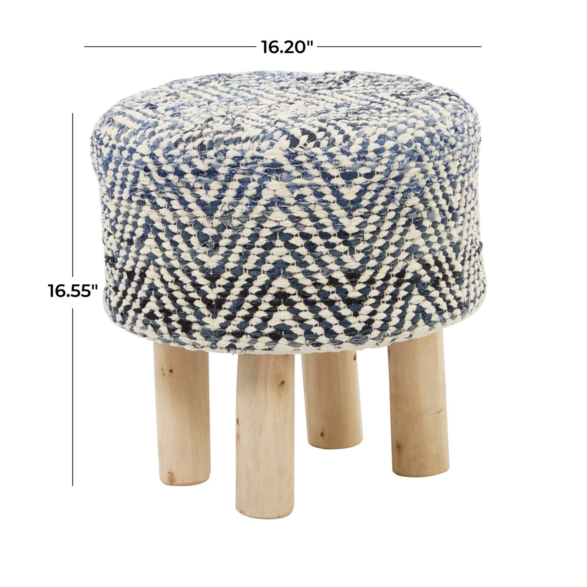 Blue Wood Bohemian Stool, 16" x 16" x 17"